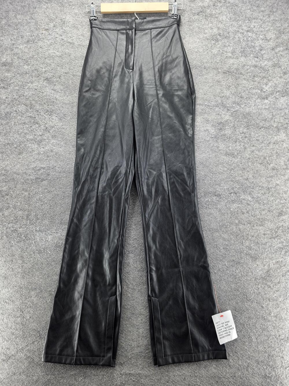 ASOS DESIGN Pants Womens 0 Black Faux Leather Coated High Rise Flare Vegan PU
